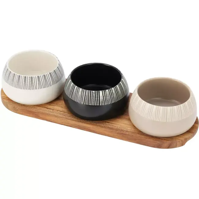 EH Serving Board with Ceramic Bowls | 4-Piece Set