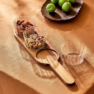 ZOHA ZOHA 3 Glass Bowls on Wooden Board