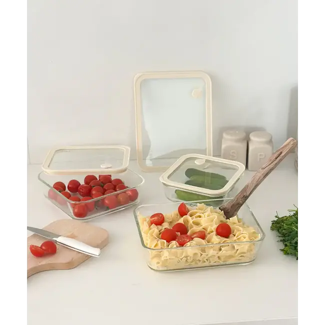 ZOHA Glazen Vershouddoos Vierkant Beige | 1150ml