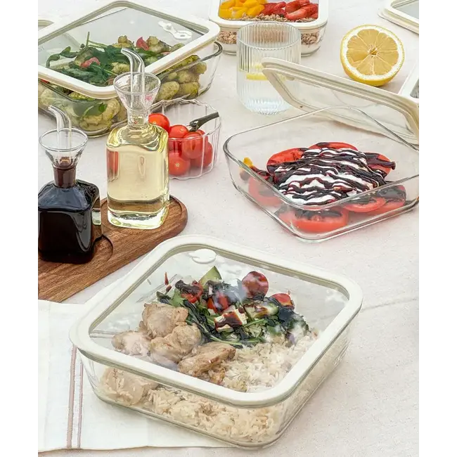 ZOHA Glazen Vershouddoos Vierkant Beige | 1940ml