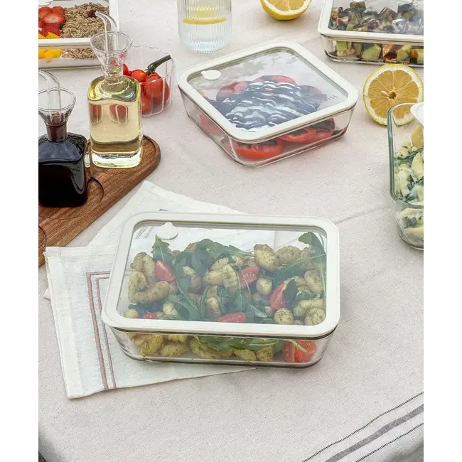 ZOHA Rectangular Glass Food Container Beige | 1550ml