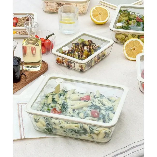 ZOHA Rectangular Glass Food Container Beige | 2650ml