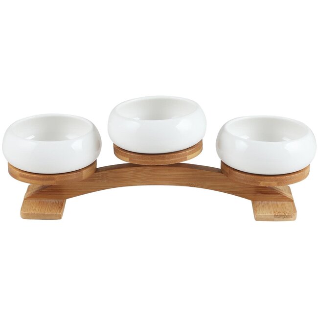 Bavary 3 Chubby Snack Bowls with Wooden Arch Stand