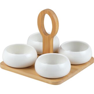 Bavary 4 Chubby Snackschalen met Houten Standaard