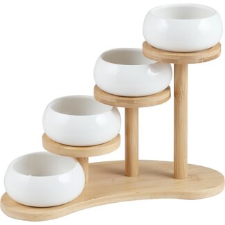 Bavary 4 Chubby Snack Bowls with Wooden Tiered Stand