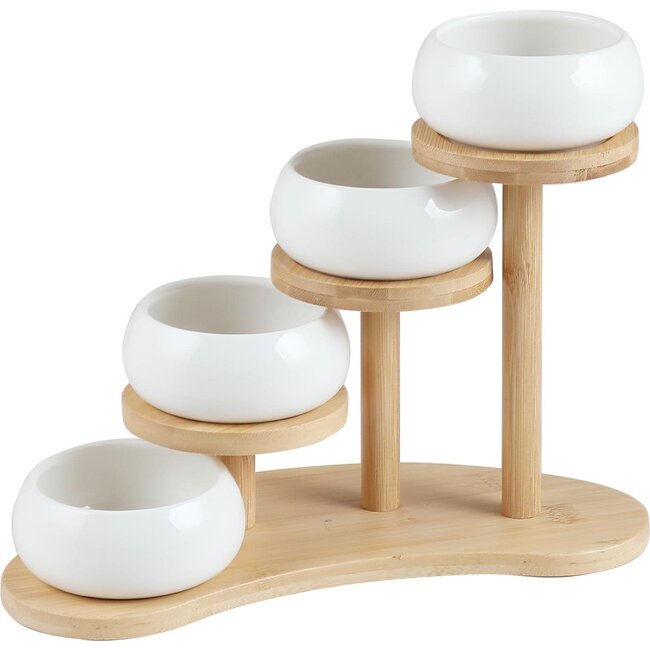 Bavary 4 Chubby Snackschalen met Houten Etagere