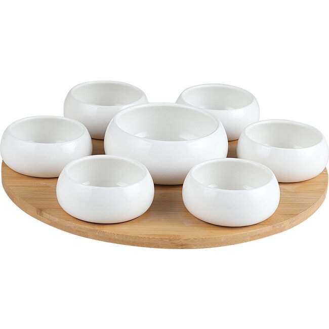 Bavary 7 Chubby Snack Bowls with Wooden Rotating Tray
