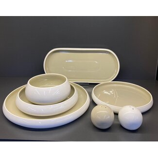 Bavary 27-Piece Chubby Dinner Set | White-Taupe