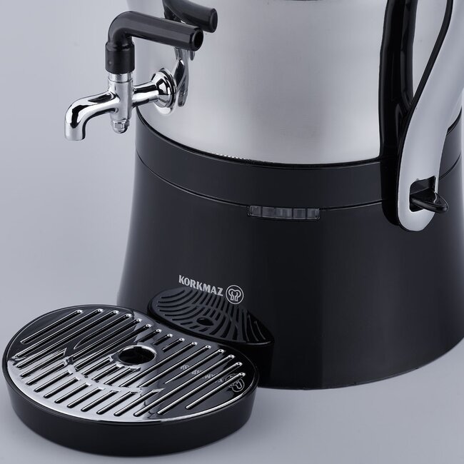 Korkmaz Çaykolik Electric Samovar | Chrome Black | 0.9L + 3.0L