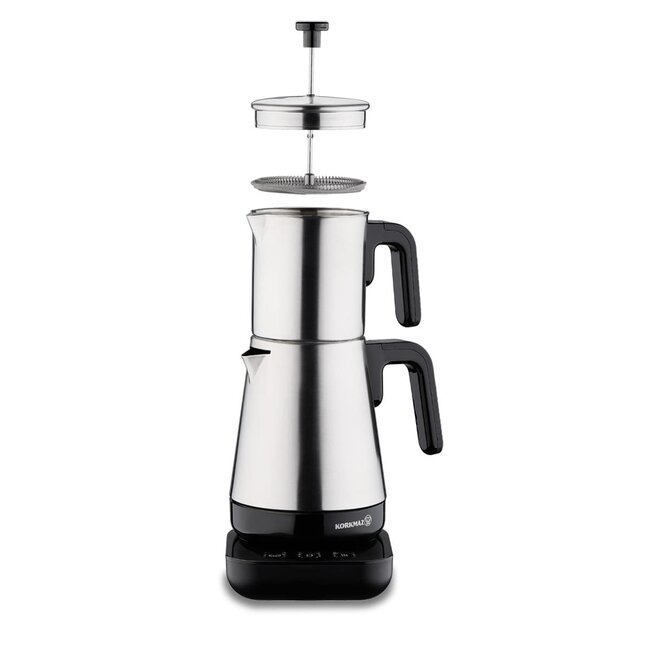 Korkmaz Moderna Elektrische Semaver Grijs/Satijn | 0.9L + 1.3L