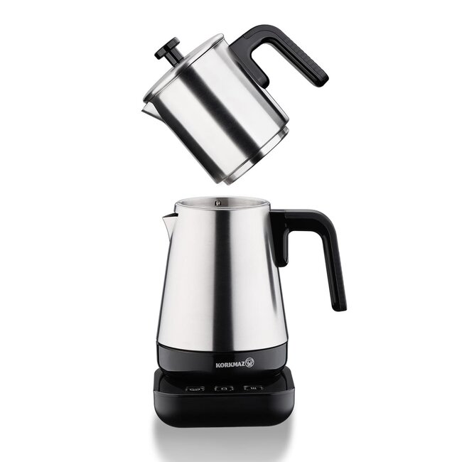 Korkmaz Moderna Elektrische Semaver Grijs/Satijn | 0.9L + 1.3L