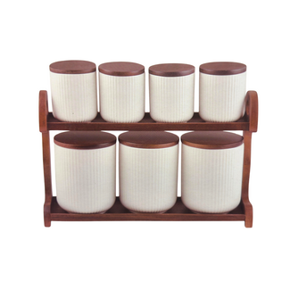 Bavary 7-Piece Linens White Spice Jar Set | Acacia