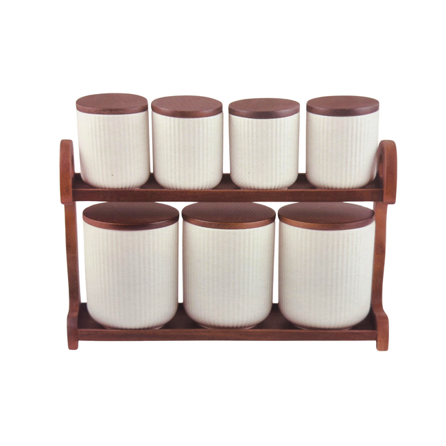 Bavary 7-Piece Linens White Spice Jar Set | Acacia