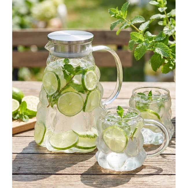 ALMINA Kira Glazen Karaf met RVS Deksel & Bubble-Design | 1800 ml
