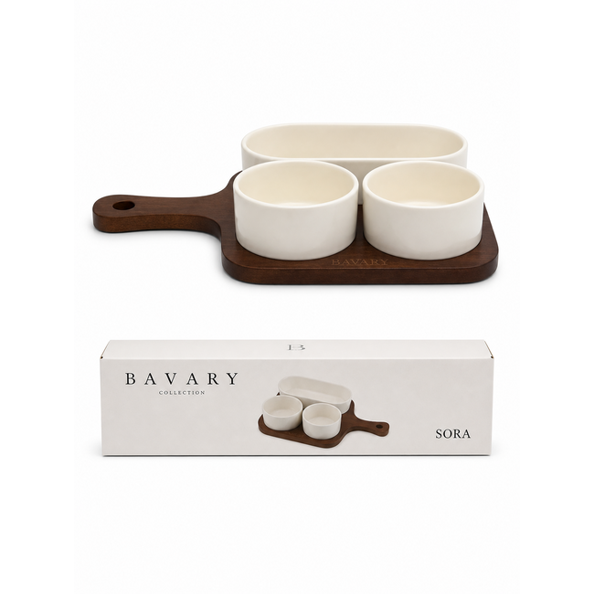 BAVARY 4-Piece Sora Tableware Set with Acacia Wood
