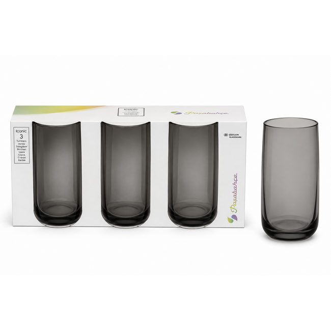 Pasabahce 3 Iconic Tall Smoke Drinking Glasses | 365 ml