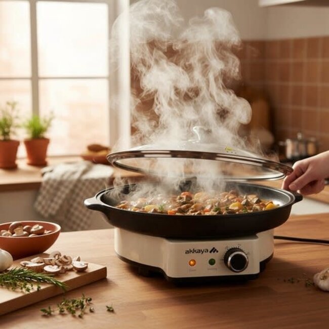 AKKAYA Steinrapen Elektrische Pizza- & Tafeloven | Creme