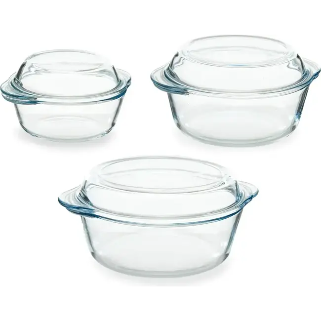 Pasabahce 3 Borcam Glas Ovenschaal met Deksel Set