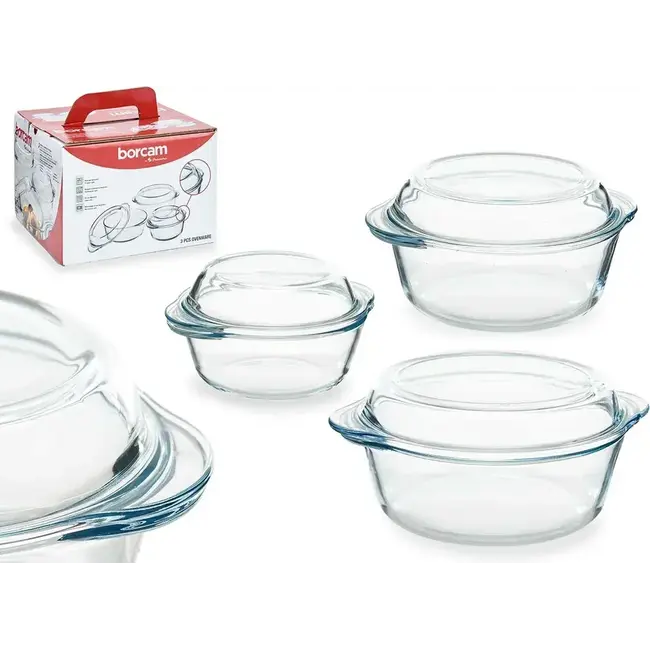Pasabahce 3 Borcam Glass Baking Dish Set with Lid