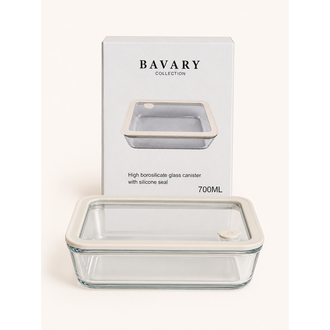 BAVARY Glazen Vershouddoos Rechthoek Beige | 700ml