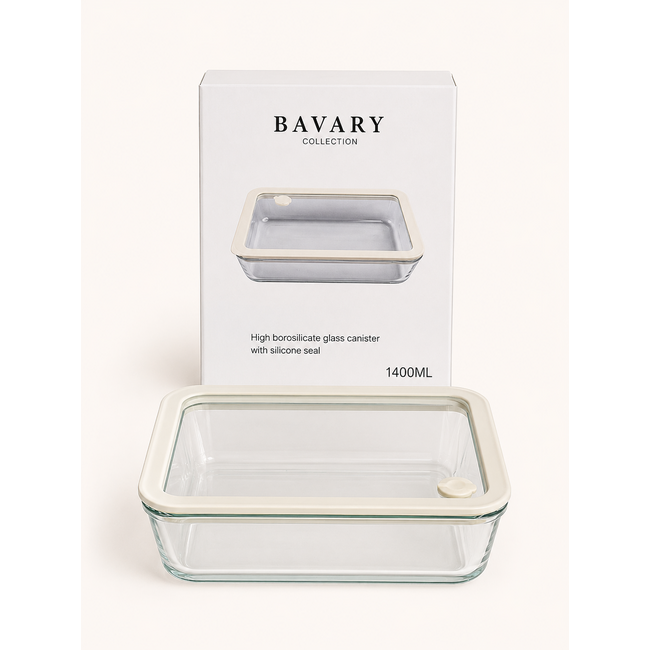 BAVARY Glazen Vershouddoos Rechthoek Beige | 1400ml