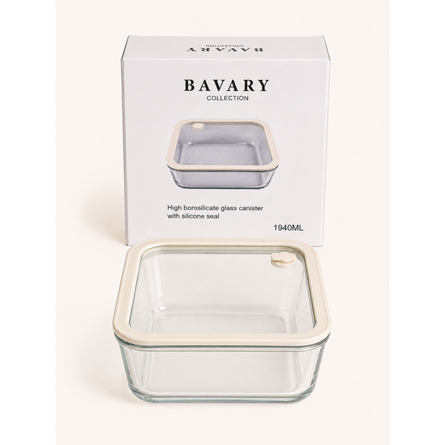 BAVARY Glazen Vershouddoos Vierkant Beige | 1940ml