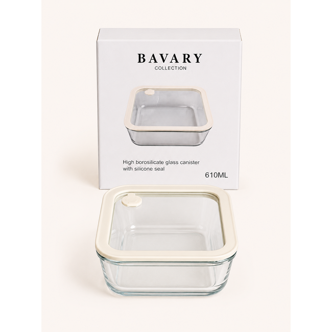 BAVARY Glazen Vershouddoos Vierkant Beige | 610ml