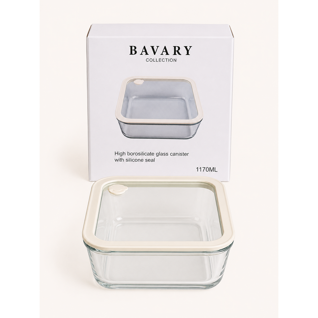 BAVARY Glazen Vershouddoos Vierkant Beige | 1170ml