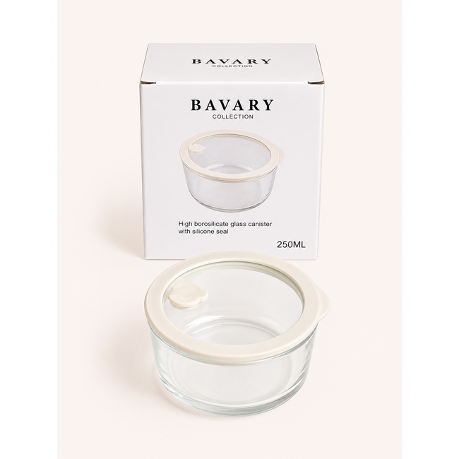 BAVARY Glazen Vershouddoos Rond Beige | 250ml