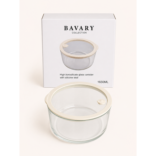 BAVARY Glazen Vershouddoos Rond Beige | 1650ml