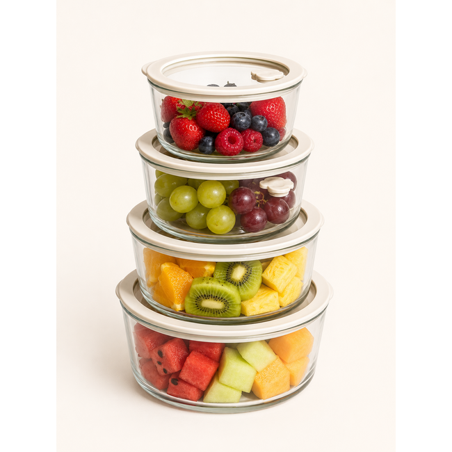 BAVARY Glazen Vershouddoos Rond Beige | 1650ml