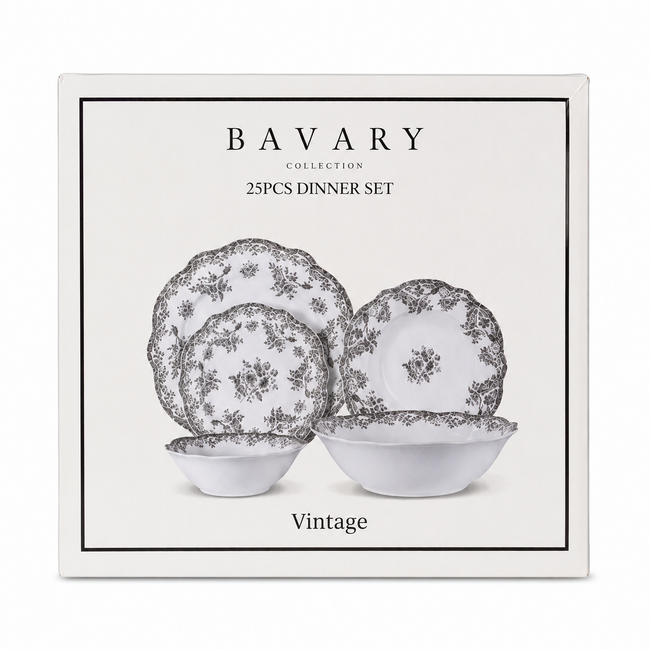 BAVARY Vintage 25-Piece Dinnerware Set | Brown