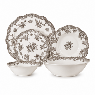 BAVARY Vintage 25-Piece Dinnerware Set | Brown
