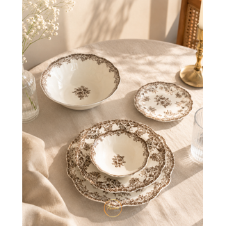 BAVARY Vintage 25-Piece Dinnerware Set | Brown
