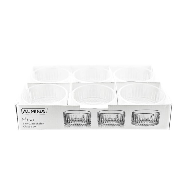 ALMINA Elisa 6-delige Glazen Schalen Set | Ribbel Design | 300 ml