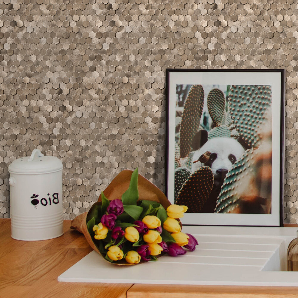 Oppio Geborsteld MINI Hexagon Bronce - Zelfklevend Mozaiek 308x298x4mm