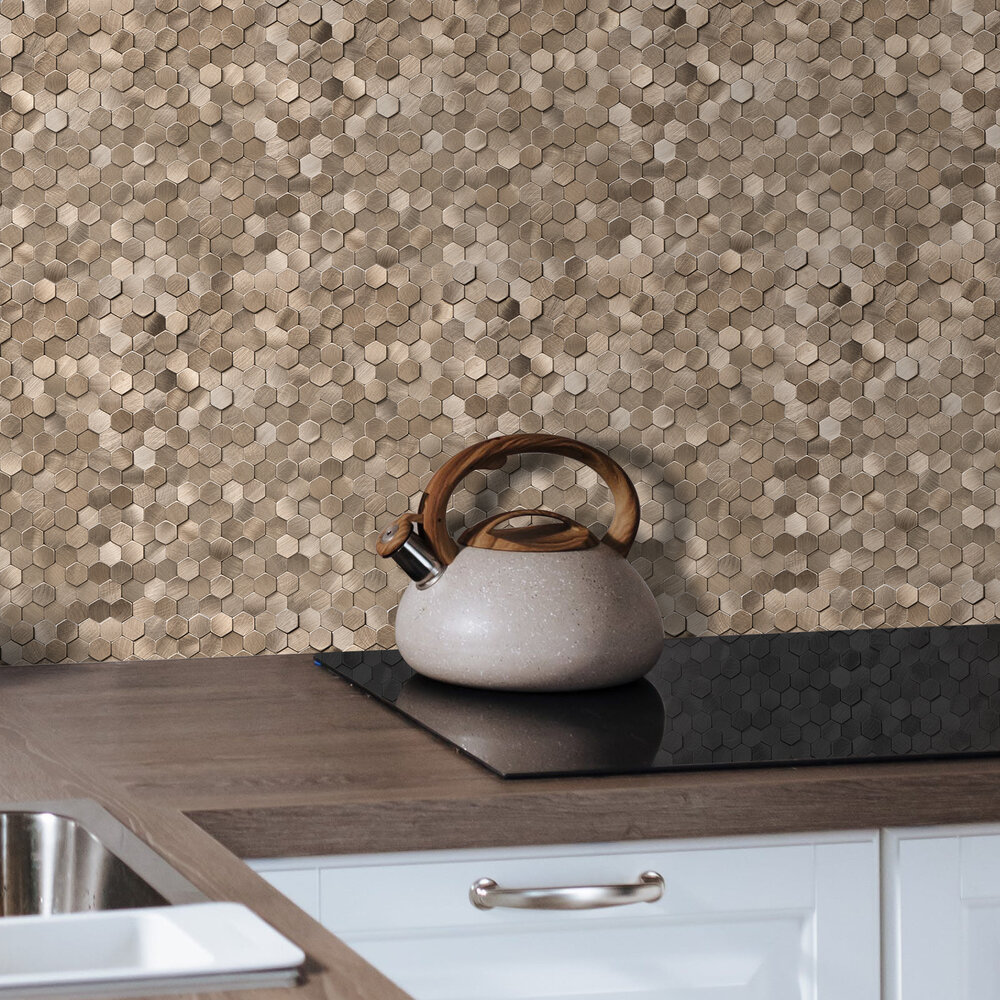 Oppio Geborsteld MINI Hexagon Bronce - Zelfklevend Mozaiek 308x298x4mm