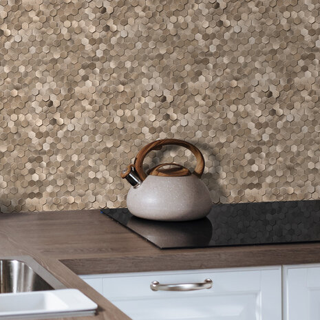 Oppio Geborsteld MINI Hexagon Bronce - Zelfklevend Mozaiek 308x298x4mm