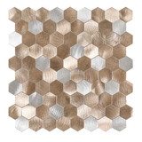 Oppio Geborsteld Zilver - Bronce MIX HEXAGON - Zelfklevend Mozaiek 291x286x4mm Oppio Geborsteld Zilver - Bronce MIX HEXAGON - Zelfklevend Mozaiek 291x286x4mm