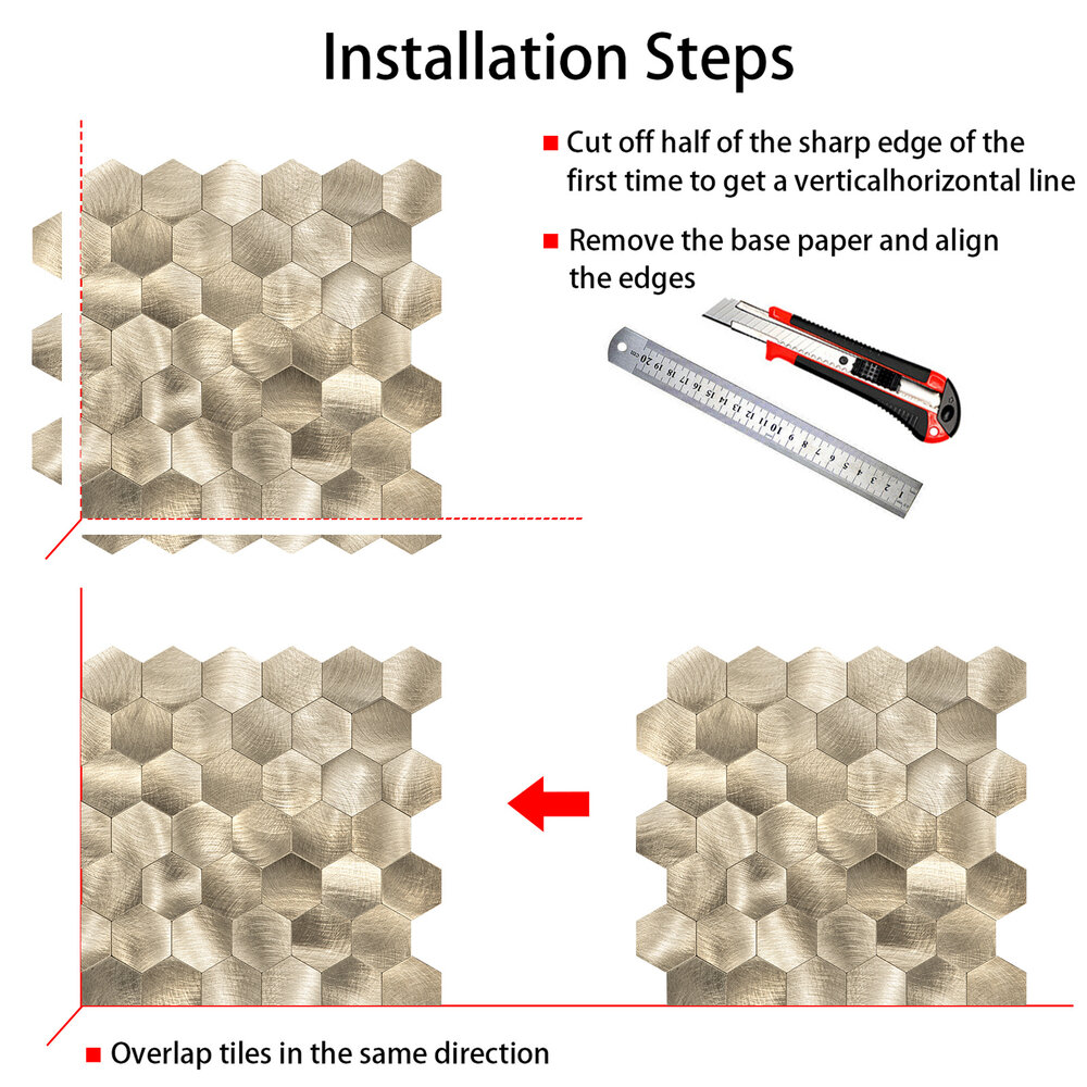 Oppio XL Geborsteld Goud HEXAGON - Zelfklevend Mozaiek 290x288mm