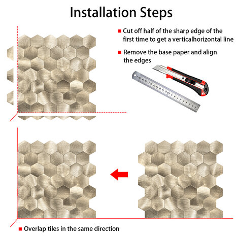Oppio XL Geborsteld Goud HEXAGON - Zelfklevend Mozaiek 290x288mm