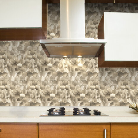 Oppio XL Geborsteld Goud HEXAGON - Zelfklevend Mozaiek 290x288mm