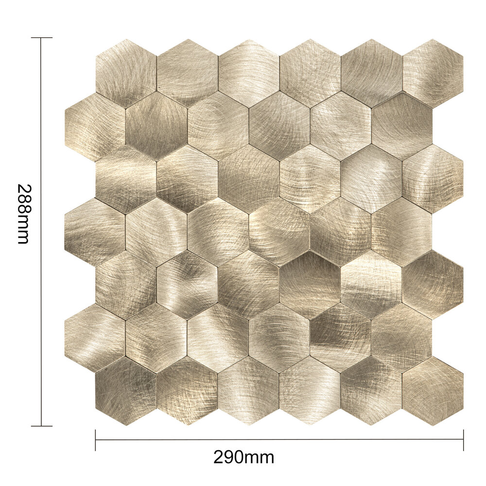 Oppio XL Geborsteld Goud HEXAGON - Zelfklevend Mozaiek 290x288mm