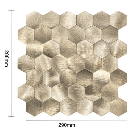 Oppio XL Geborsteld Goud HEXAGON - Zelfklevend Mozaiek 290x288mm