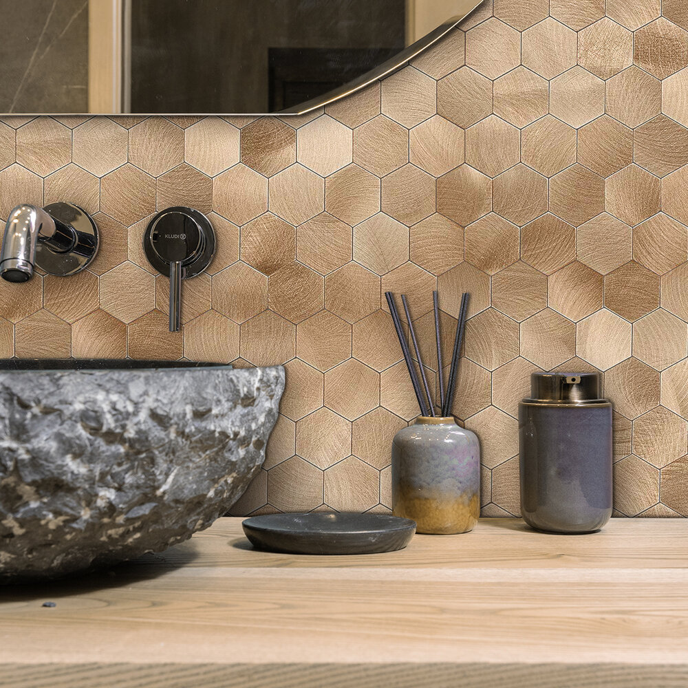 Oppio Geborsteld Brons HEXAGON - Zelfklevend Mozaiek 291x286x4mm Oppio Geborsteld Brons HEXAGON - Zelfklevend Mozaiek 291x286x4mm