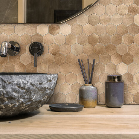 Oppio Geborsteld Brons HEXAGON - Zelfklevend Mozaiek 291x286x4mm Oppio Geborsteld Brons HEXAGON - Zelfklevend Mozaiek 291x286x4mm