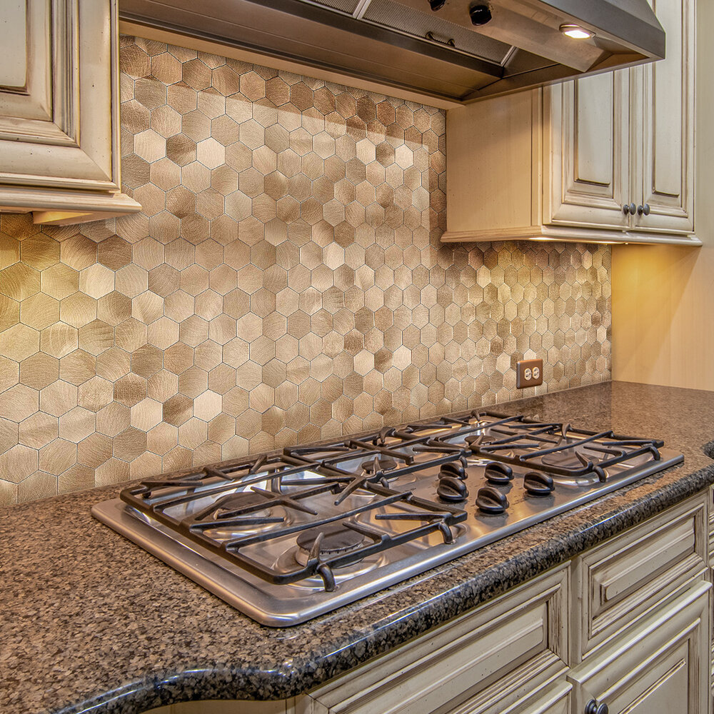 Oppio Geborsteld Brons HEXAGON - Zelfklevend Mozaiek 291x286x4mm Oppio Geborsteld Brons HEXAGON - Zelfklevend Mozaiek 291x286x4mm