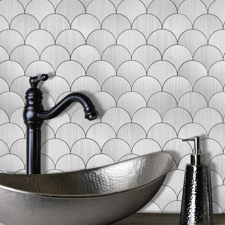 Oppio XL Zilver Schelpjes - Zelfklevend Mozaiek 266x266x4mm Oppio XL Zilver Schelpjes - Zelfklevend Mozaiek 266x266x4mm