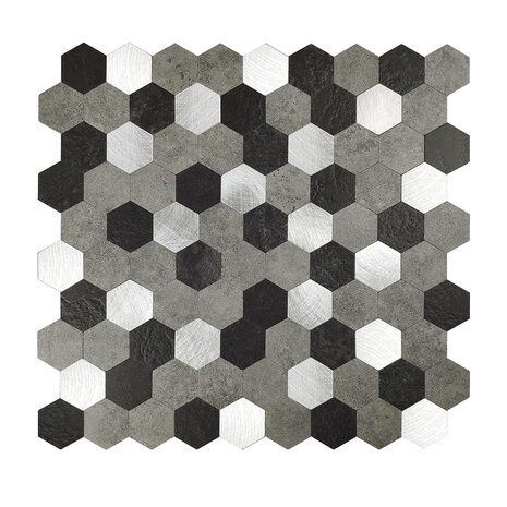 Oppio Grijs-Zwart MIX HEXAGON - Zelfklevend Mozaiek 288x280x4mm Oppio Grijs-Zwart MIX HEXAGON - Zelfklevend Mozaiek 288x280x4mm