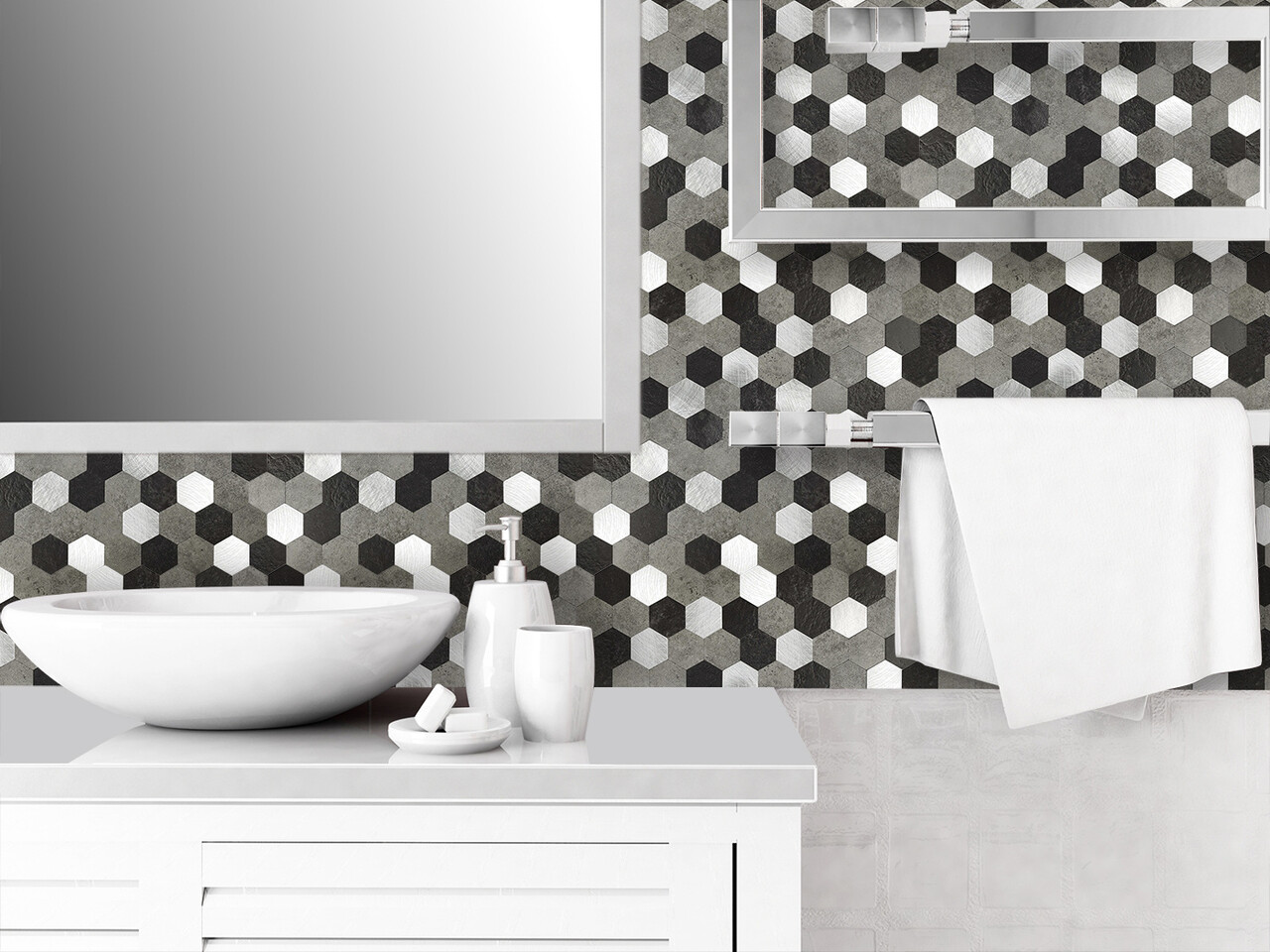 Oppio Grijs-Zwart MIX HEXAGON - Zelfklevend Mozaiek 288x280x4mm Oppio Grijs-Zwart MIX HEXAGON - Zelfklevend Mozaiek 288x280x4mm